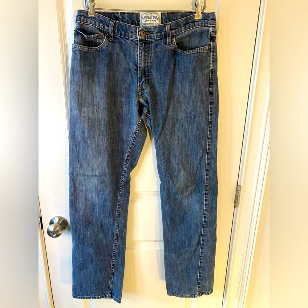 Levi’s Signature Slim Straight Dark Wash Denim Blue Jeans men’s size 34 x 34